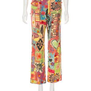 MOSCHINO Italian 42 Jeans Linen Pants Crochet Detail Multicolor  M USA Sz 8 30